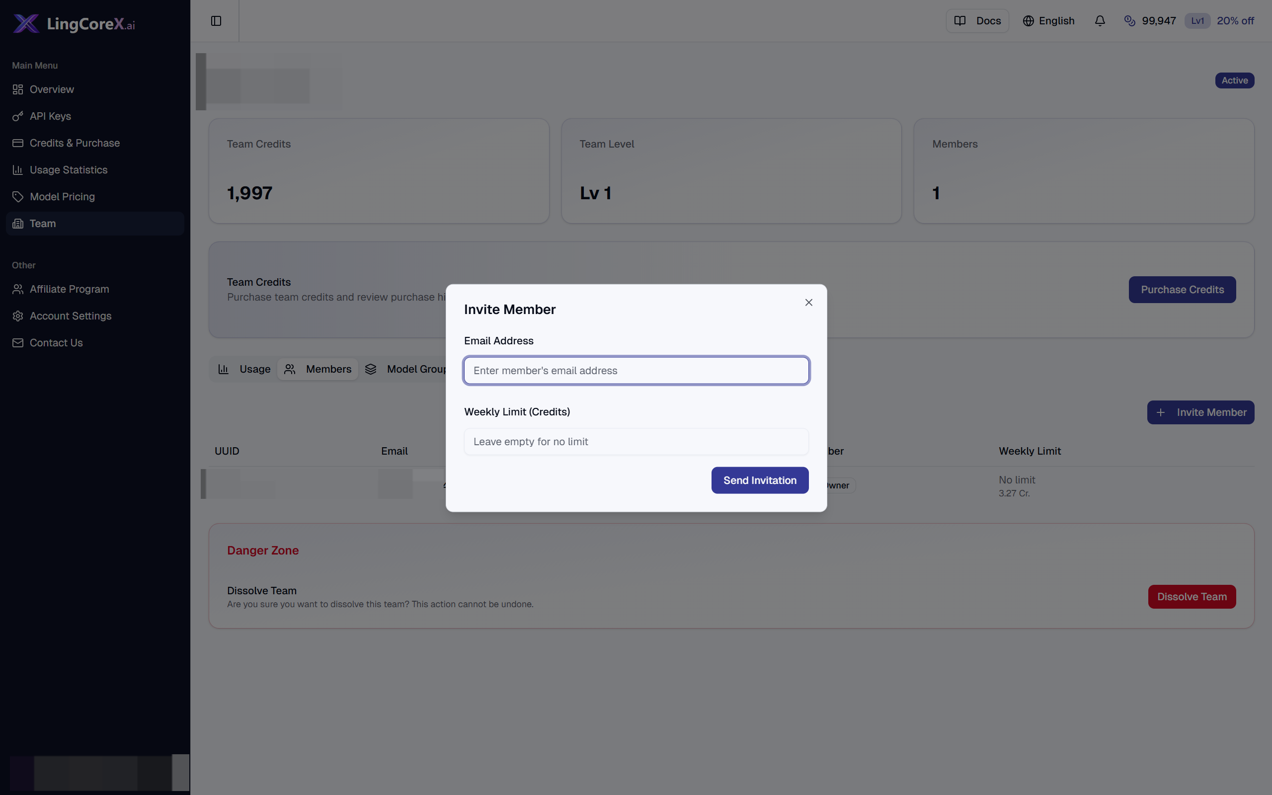 Team Management | LingCoreX.AI Docs
